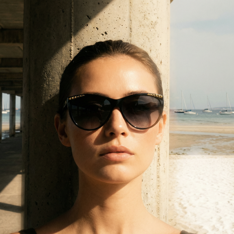 Black women's vintage sunglasses with gold stud detail. 