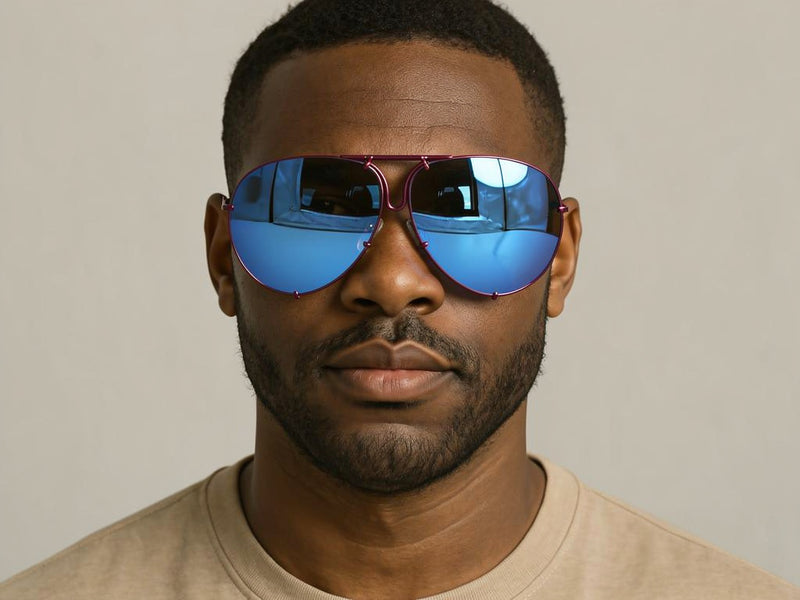 Porsche by Carrera 5623 Sunglasses. Red sunglasses with blue mirrored lenses. Vintage designer sunglasses. 