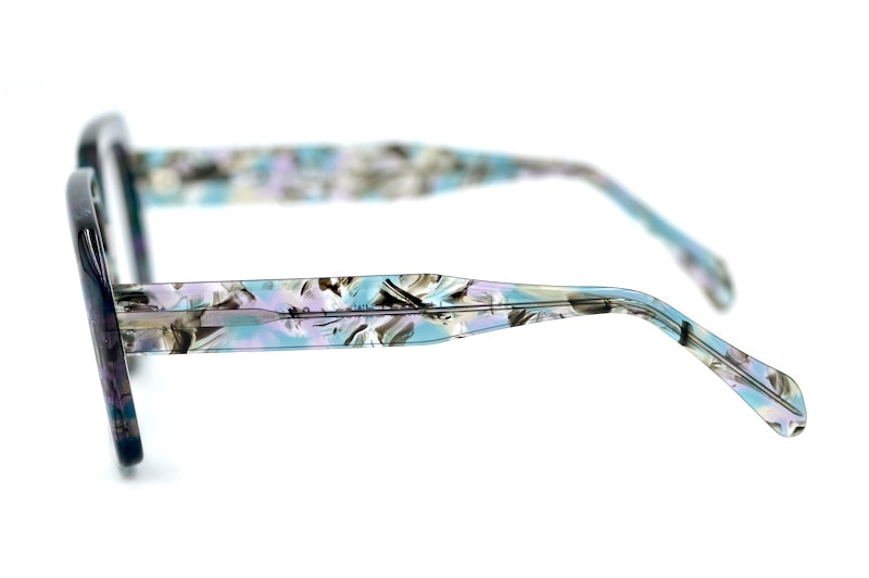 Preciosa 940 blue lilac marble Goliath oversized square glasses side view
