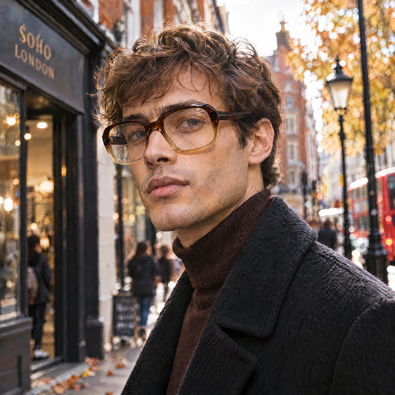 John by Rodenstock men's 1970s brown fade square vintage glasses.