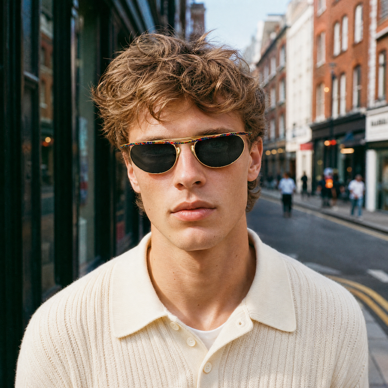 Sunjet by Carrera 5229 vintage sunglasses. Oval vintage sunglasses with gold and multicoloured metal. 90s Sunglasses.
