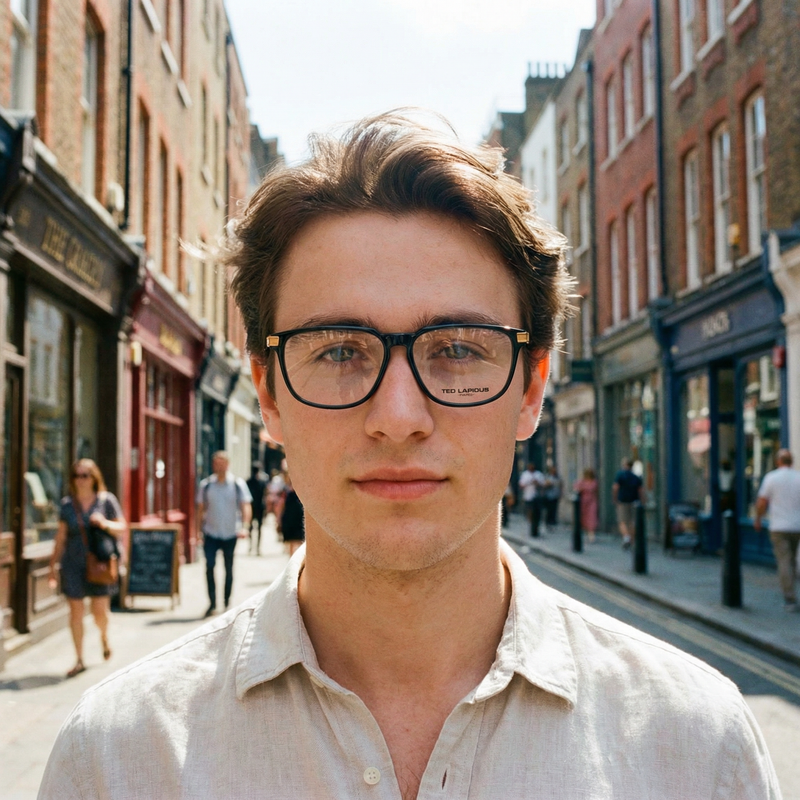 A pair of Ted Lapidus vintage glasses with black acetate frames and gold detailing on the high front temporal edge.