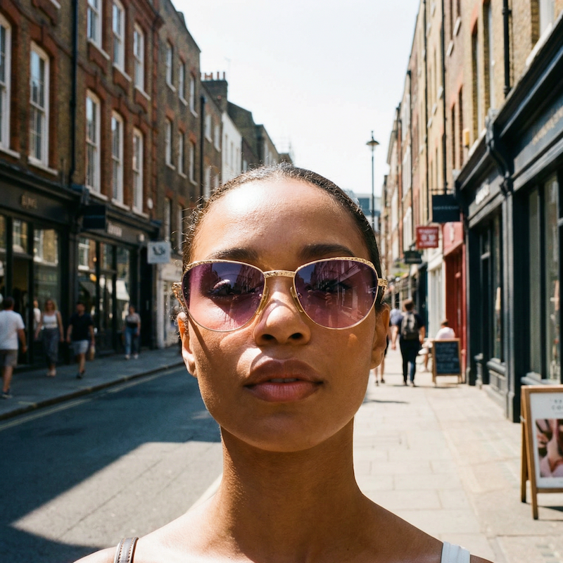 Tiffany Lunettes T350 women's vintage sunglasses. Women's luxury sunglasses. Gold plated sunglasses with purple lenses.