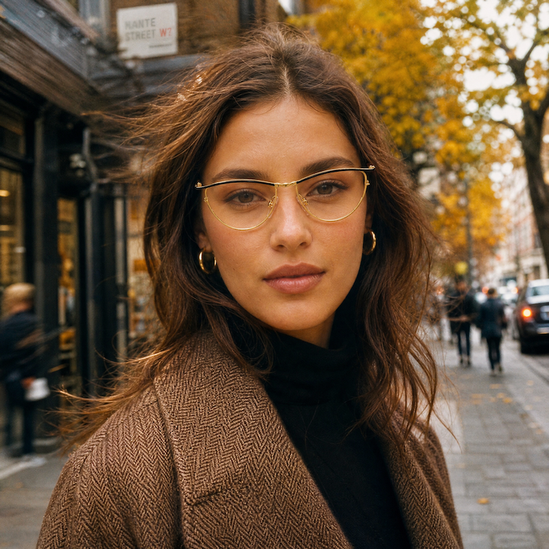 Topcon women's black and gold cat-eye vintage glasses.