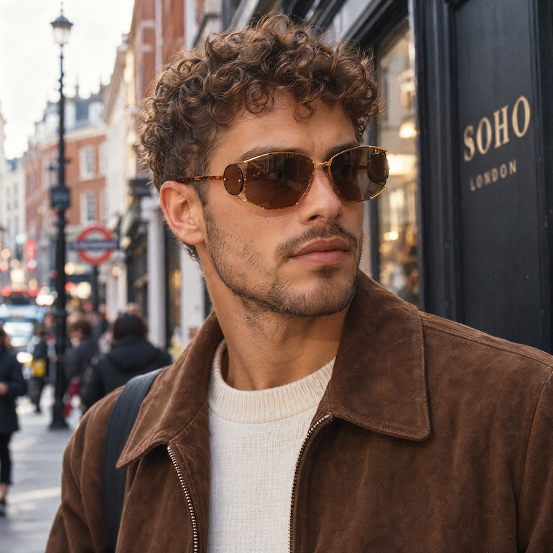 YSL  6002 Y106 gold rectangular vintage sunglasses with brown mottled detailing men's