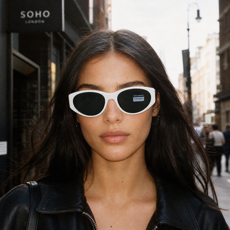 Yves Saint Laurent 6555 Y751 Vintage Sunglasses. YSL women's white cat-eye sunglasses. 