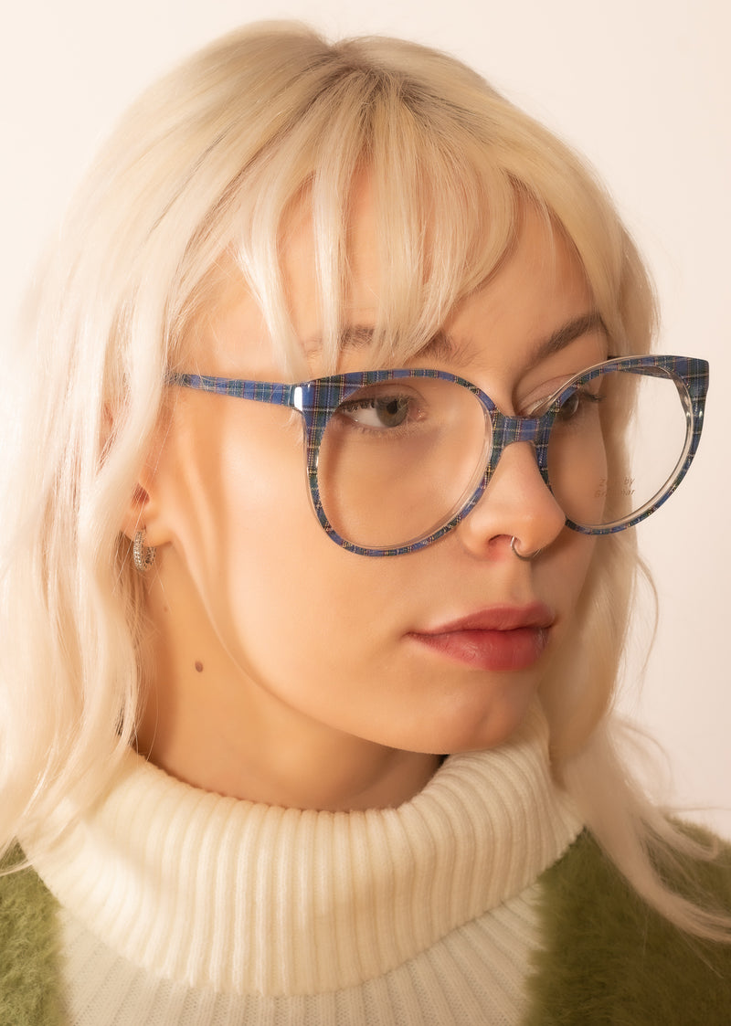 Zoe by Brulimar, Oversized vintage glasses, oversized glasses, tartan glasses, 1980s glasses, sustainable eyewear