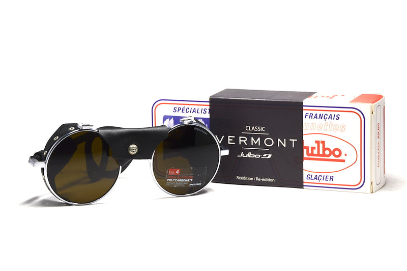 Julbo Vermont Glacier Classic Chrome Black Alpine Glasses, Mountaineering Glasses, Leather Side Shields