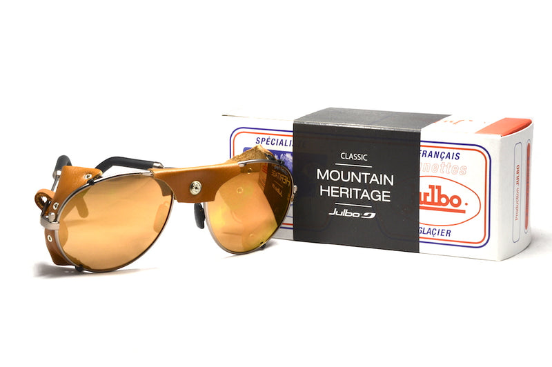 Julbo Cham Glacier Classic Brass Fawn Alpine Glasses, Mountaineering Glasses, Leather Side Shields