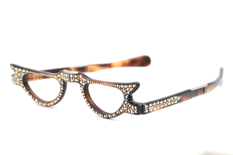 Vintage cat eye glasses, vintage diamanté glasses, vintage fold up glasses, fold up glasses, fold up reading glasses, 1950s fold up glasses