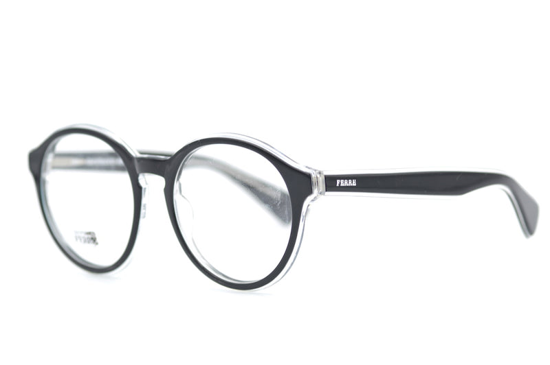 Gianfranco Ferre 630 MH9 Vintage Glasses. Round Vintage Glasses. Black and Crystal Glasses. Round Designer Glasses.