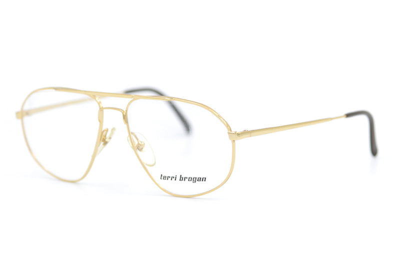 Terri Brogan 8845 80s aviator. Vintage aviator glasses. Classic aviator glasses. Gold metal aviator glasses.