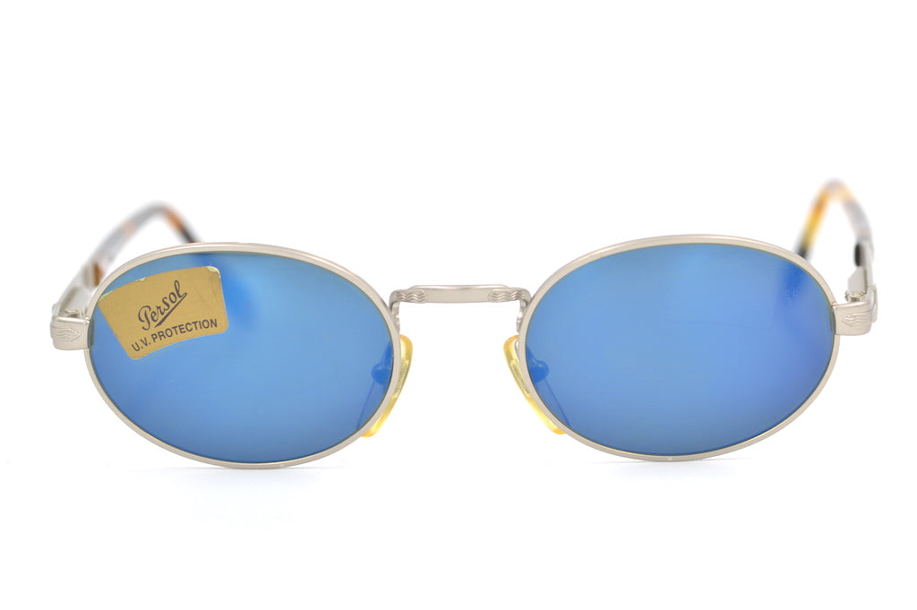 Persol Sunny vintage sunglasses. Rare Persol Sunglasses. Rare vintage sunglasses. Designer vintage sunglasses. Blue mirrored Persol.