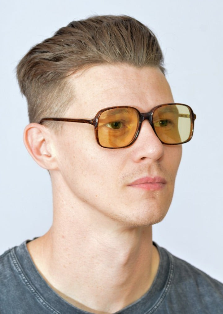 Mens 70s Yellow Tinted Glasses Vintage Aviator Sunglasses For