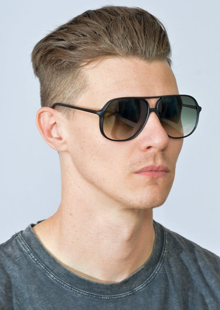 Piave Matte Black Aviator Vintage Sunglasses | Free UK Delivery