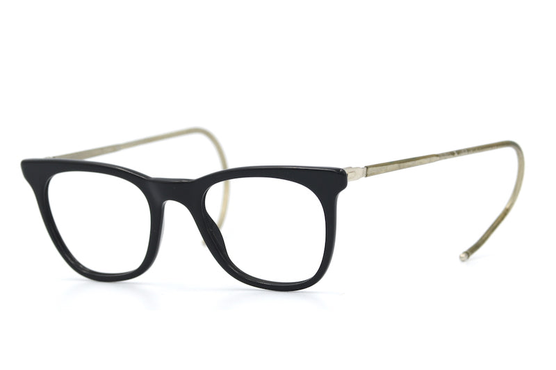 NHS DS Curl men's vintage glasses. NHS Glasses. NHS 524 Glasses. Black NHS 524. Black men's vintage glasses. Curl temple glasses. Curl side glasses.