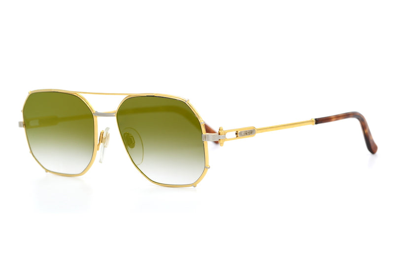 Gerald Genta Gold and Gold 01 Vintage Sunglasses as seen on Mist in So High video. Rare Vintage Sunglasses. Gold Mirrored Sunglasses.