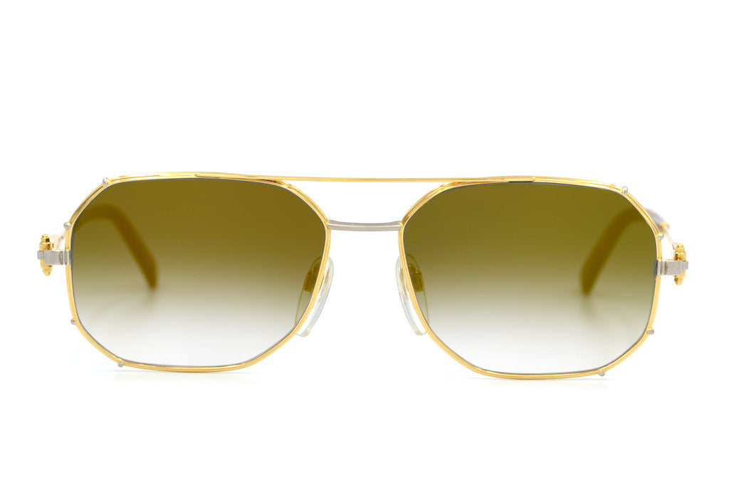 Gerald Genta Gold and Gold 01 Vintage Sunglasses as seen on Mist in So High video. Rare Vintage Sunglasses. Gold Mirrored Sunglasses.