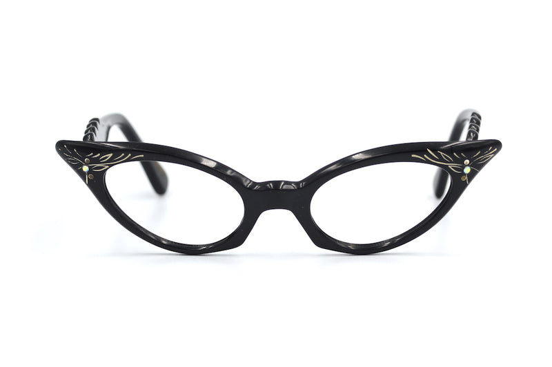 French Fancies 1950's vintage glasses. Black cat eye glasses. Petite glasses. Vintage petite glasses. Petite cat eye glasses.