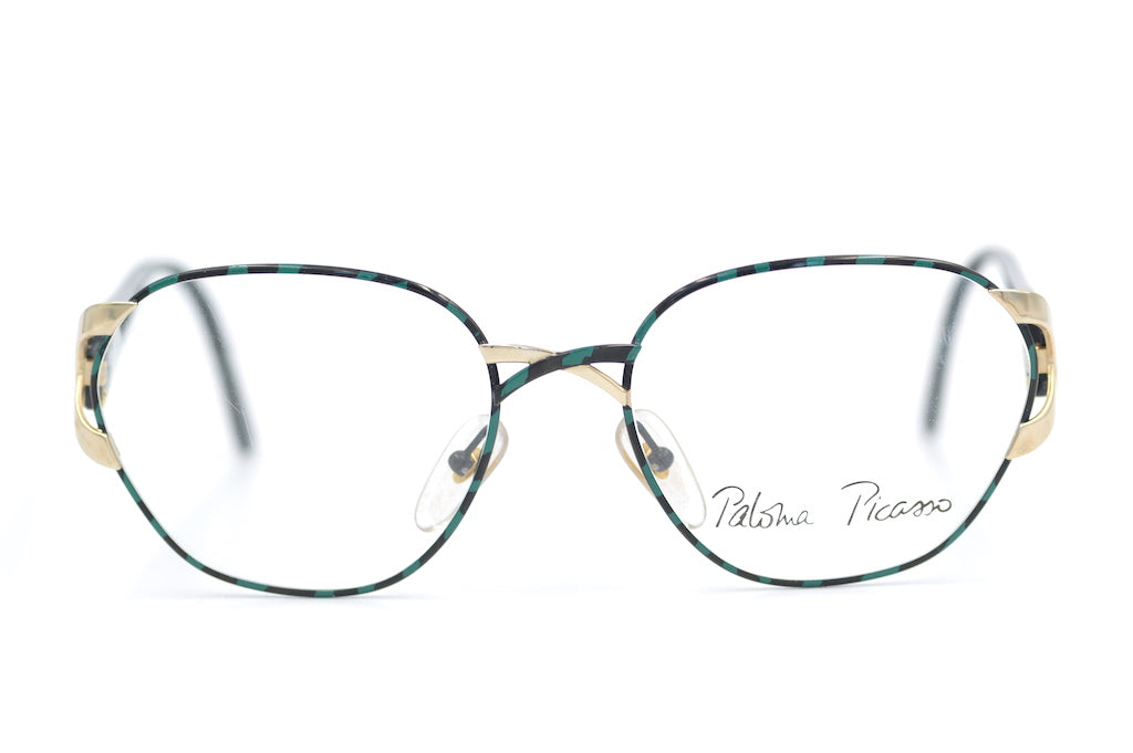 Paloma Picasso 3717 43 vintage glasses. Vintage Paloma Picasso. Green Vintage Glasses. Green and Gold Glasses.