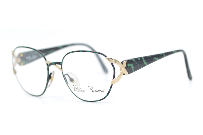 Paloma Picasso 3717 43 vintage glasses. Vintage Paloma Picasso. Green Vintage Glasses. Green and Gold Glasses.