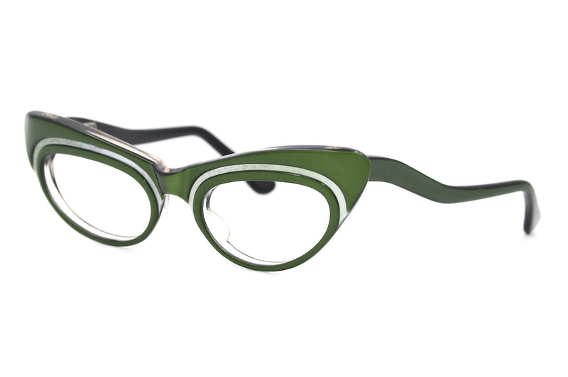 1950s vintage glasses, rare vintage glasses, retro spectacle glasses, green vintage glasses, 1950s vintage glasses, cat eye vintage glasses