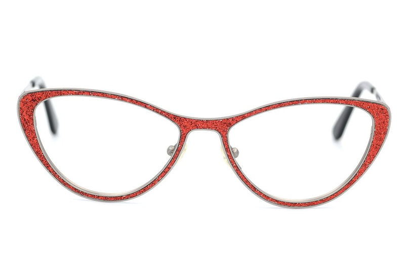 William Morris 1506, Red Glitter cat eye glasses, 1950's style, 