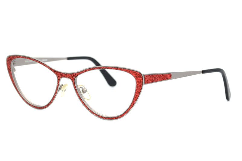 William Morris 1506, Red Glitter cat eye glasses, 1950's style, 