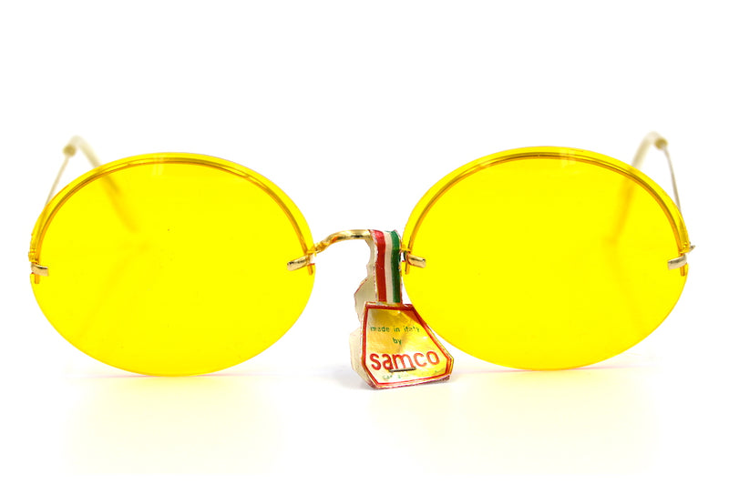 Samco Interchangeable Sunglasses. Yelllow tinted sunglasses. Yellow sunglasses lenses. The Serpent Sunglasses. Vintage Sunglasses. Interchangeable Sunglasses.