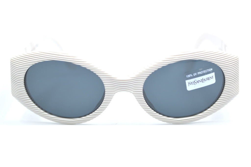 YSL 6554 Y741 vintage sunglasses. Petite ladies sunglasses. Petite Designer Sunglasses. White striped sunglasses.