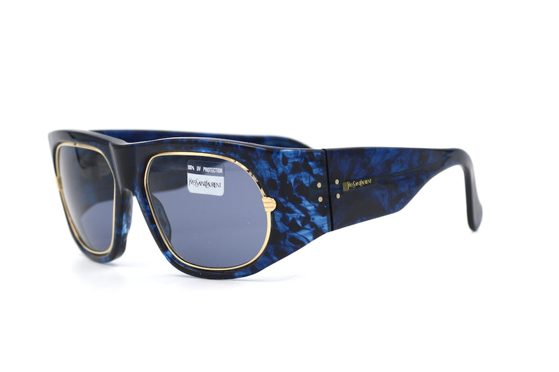Yves Saint Laurent 6519 vintage sunglasses. YSL sunglasses. YSL bold vintage sunglasses. Blue YSL sunglasses. Rare vintage sunglasses.