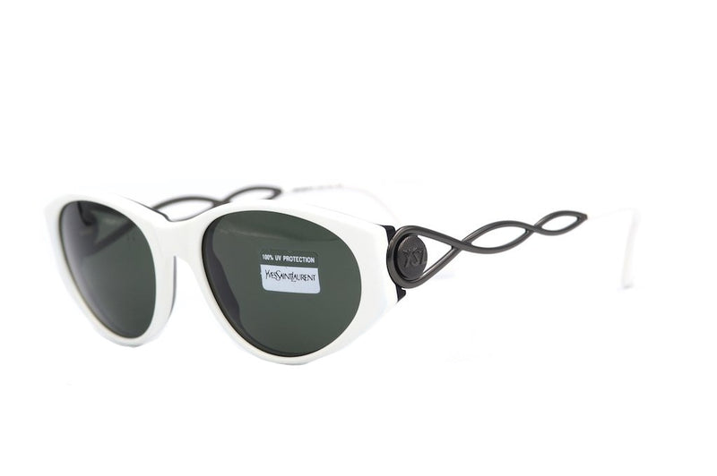 Yves Saint Laurent 6555 Y751 Vintage Sunglasses. YSL Vintage Sunglasses. YSL Sunglasses. YSL Cat Eye Sunglasses.  White sunglasses. White vintage sunglasses. Sustainable designer sunglasses.