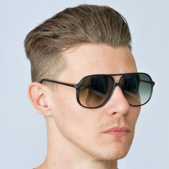Piave matte black vintage aviator sunglasses. Men's aviator sunglasses. Black aviator sunglasses.