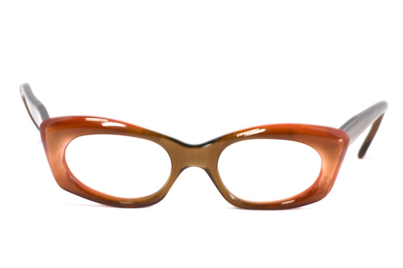 Front view of ladies 1970's amber upswept frame