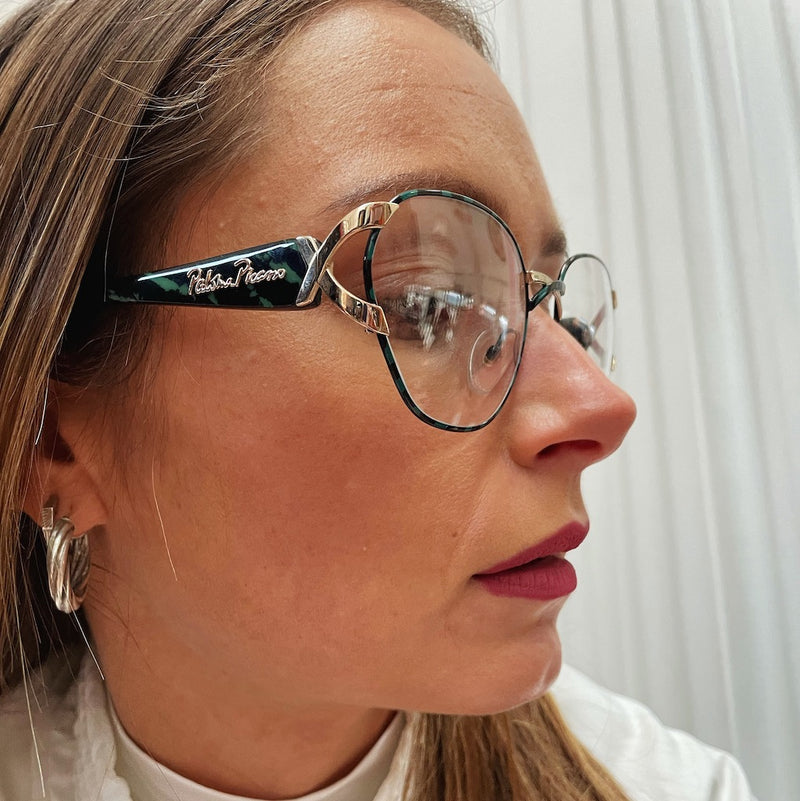 Paloma Picasso 3717 43 vintage glasses. Vintage Paloma Picasso. Green Vintage Glasses. Green and Gold Glasses.